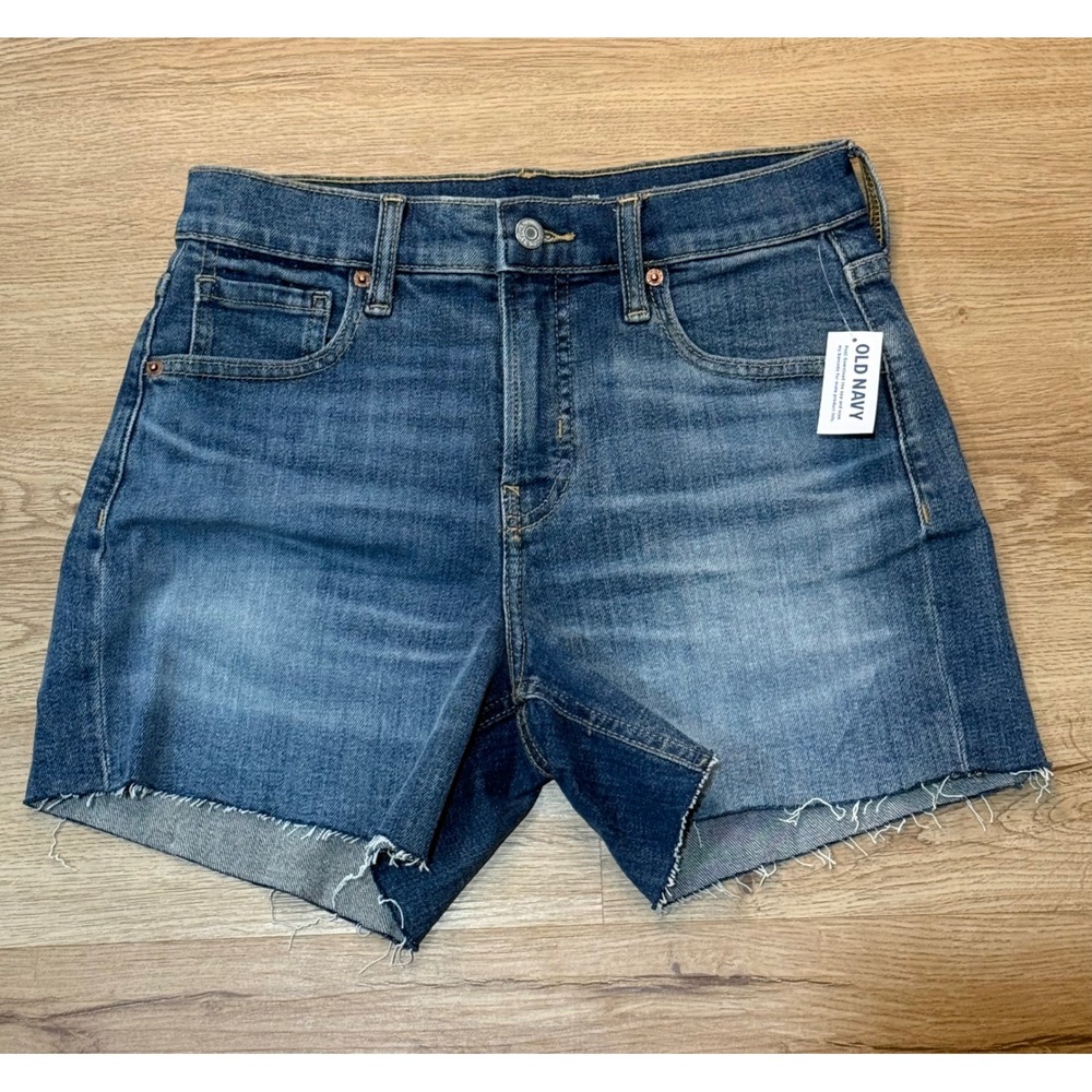 Old Navy OG Straight High Rise Denim Shorts Too Blue Raw Hem Size 2 NWT